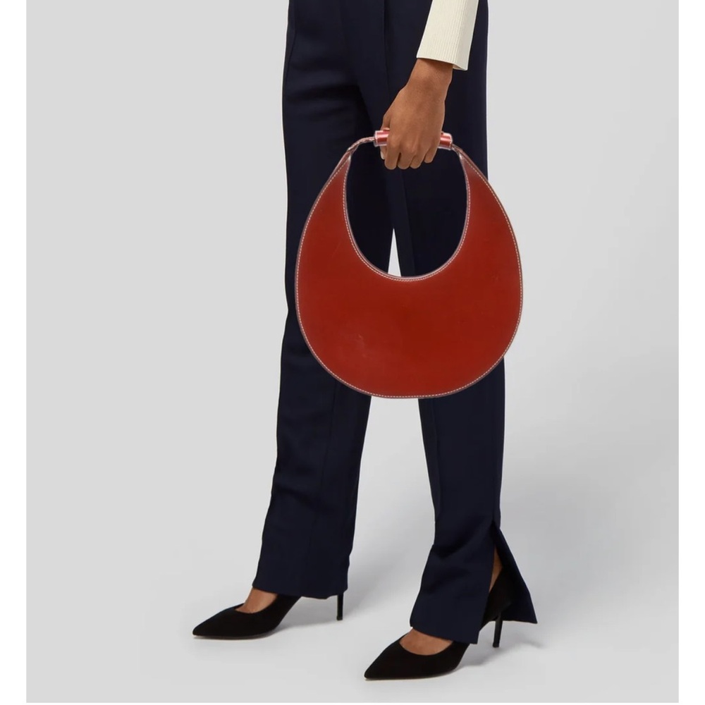 STAUD Crescent Leather Tote in Brick Red
